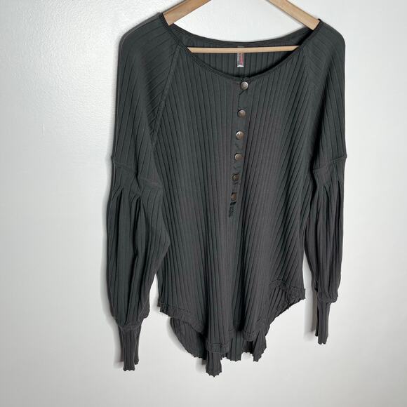 Free People Movement Bella Layer Long Sleeve Top Womens Large Gray Cotton Boho - Picture 3 of 10